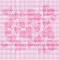 Pink hearts spread in space on a square background several small damp.